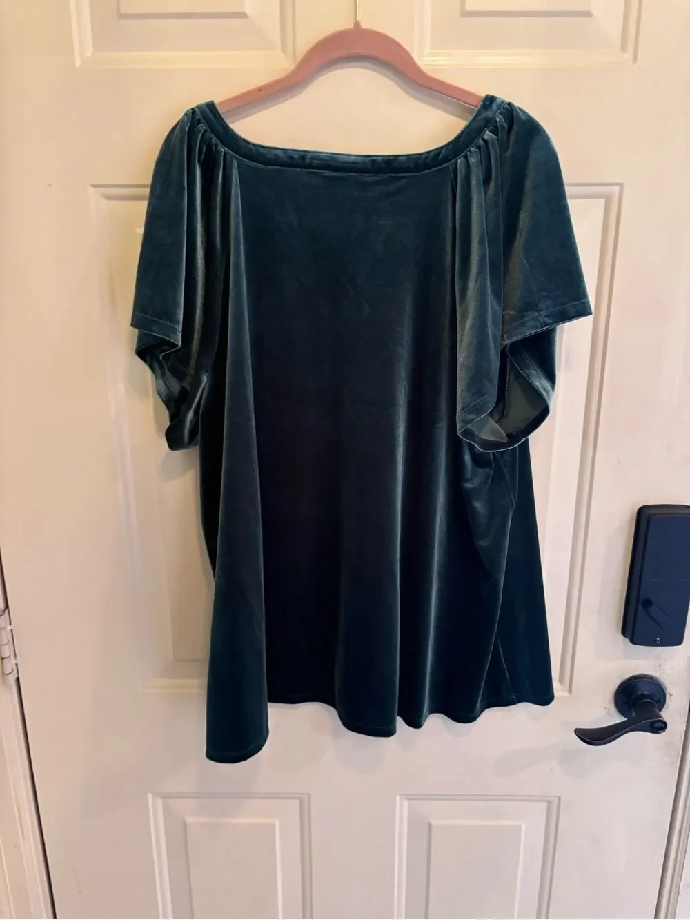 Lane Bryant Teal Velvet V-Neck Short Sleeve Blouse